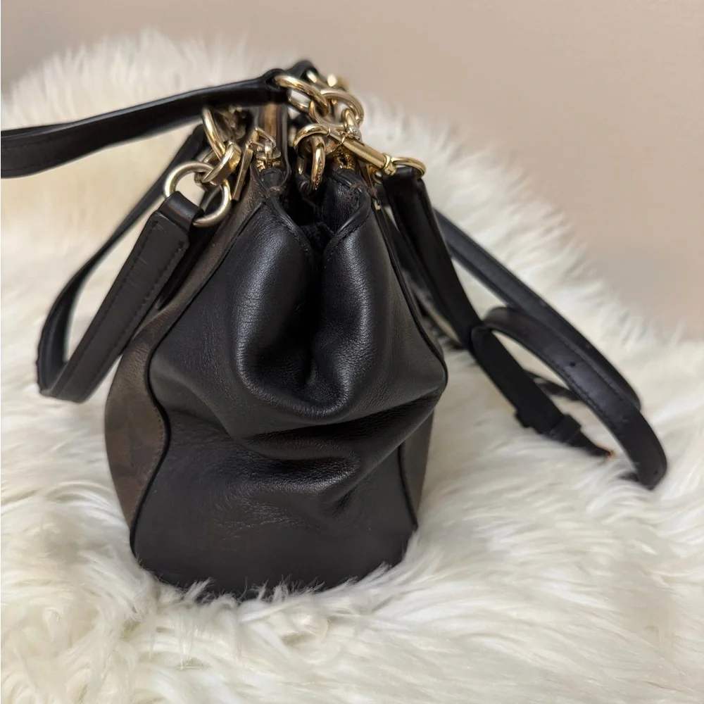 COACH Brown and Black Signature Satchel with Gold Hardware#F58290 - Picture 5 of 12